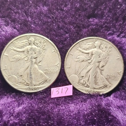 Lot of 2🔥VF-XF 90% Silver🔥 1944 & 1945 Walking Liberty Half Dollar 1317