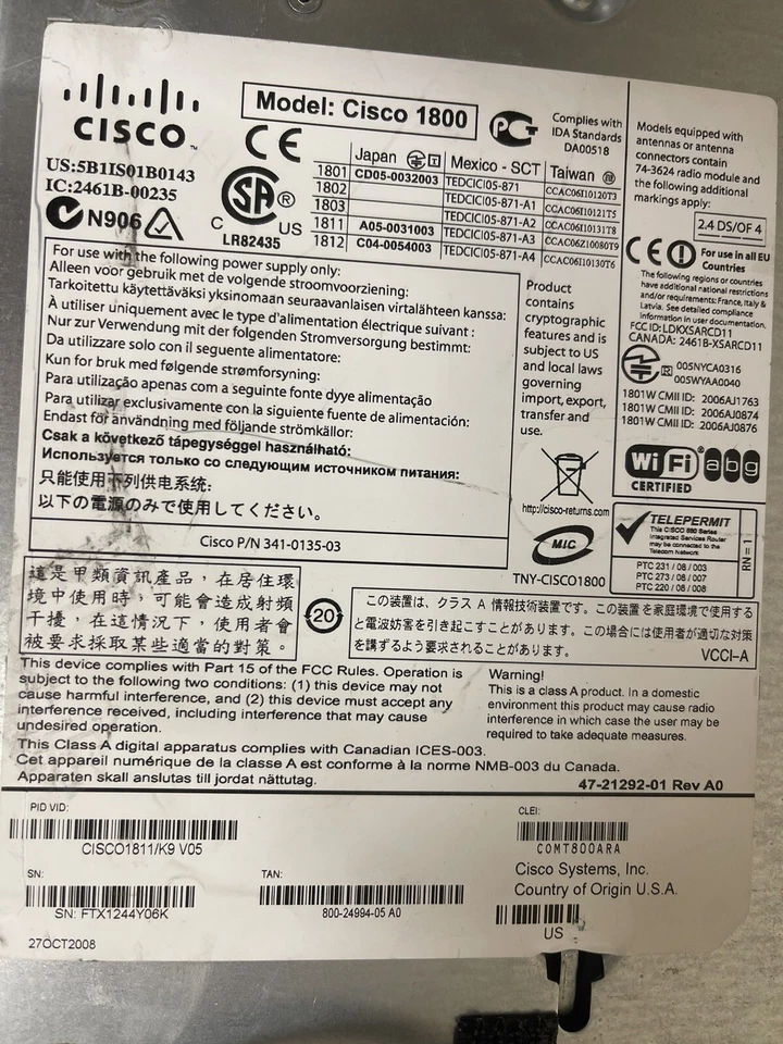 Cisco 1811 100 Mbps 8-Port 10/100 Router (CISCO1811/K9 V05) - Image 3 of 4