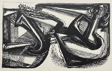 Vintage Cubist Black Reclining Figural Print Mid Century Modern Art 60s - 3