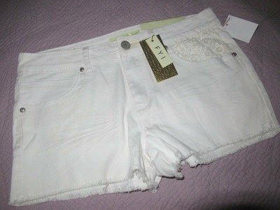 NWT Almost Famous white eyelet trim short stretch denim shorts ladies 12