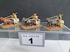 15mm MYCENAEAN GREEK  CHARIOTS x 3 WELL PAINTED WITH HORSE TRACES VERY NICE