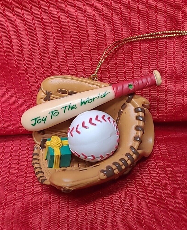Lustre Fame Baseball Christmas Ornament 1995 "Joy to the World" Bat Ball Mitt