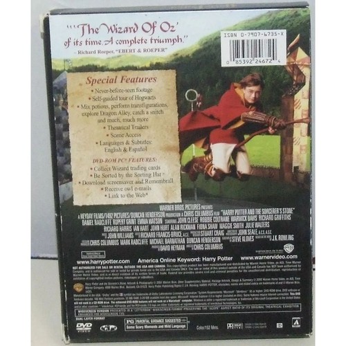 Harry Potter adn the Sorcerer's STone Special Widescreen Edition (DVD) Very Good - Picture 3 of 5