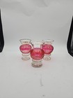 Vintage Bartlett Collins Mini Bud Vase Set Pink Cranberry Glass Gold Lines