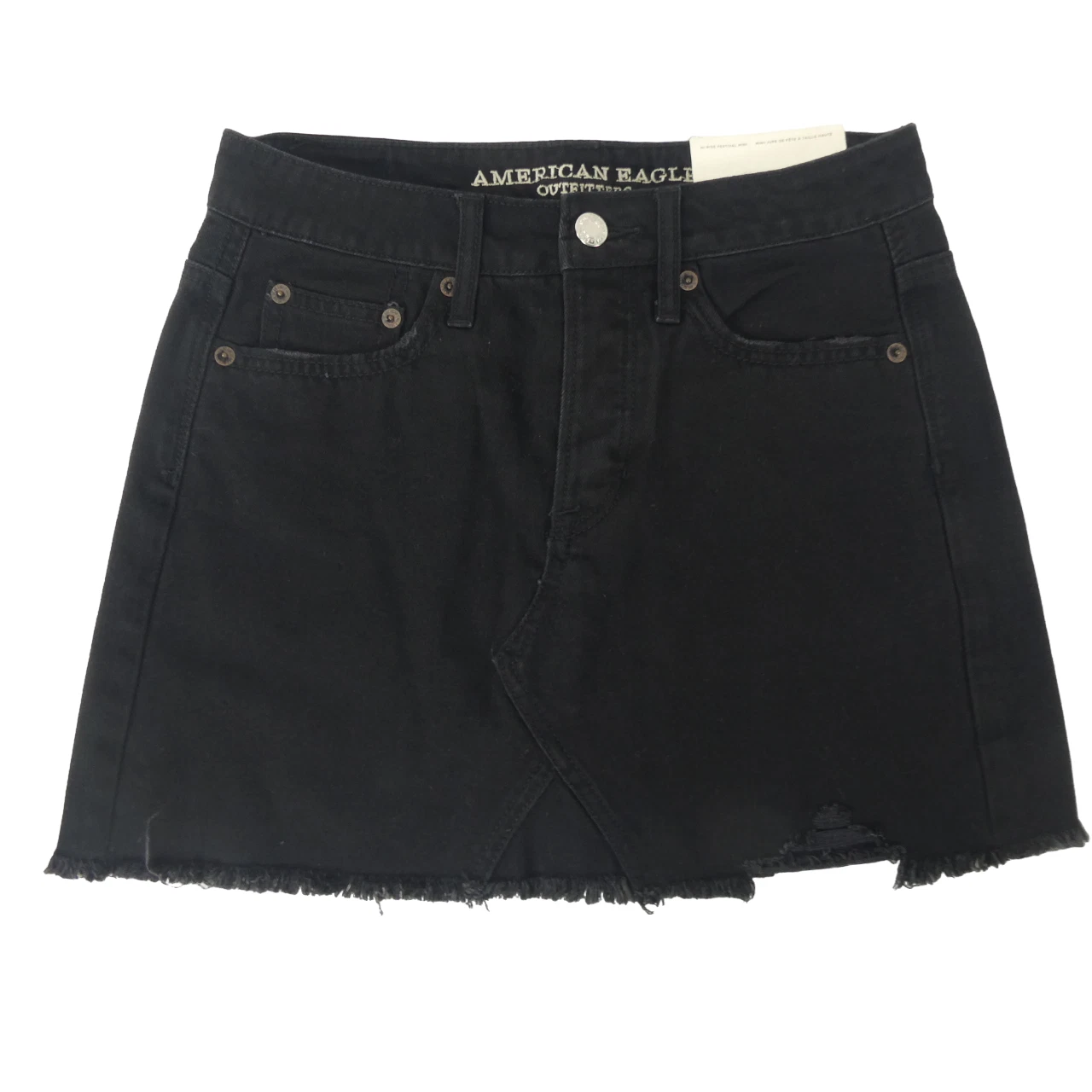 New American Eagle Black Size 0 26w Denim Hi Rise Festival Mini Skirt NWT