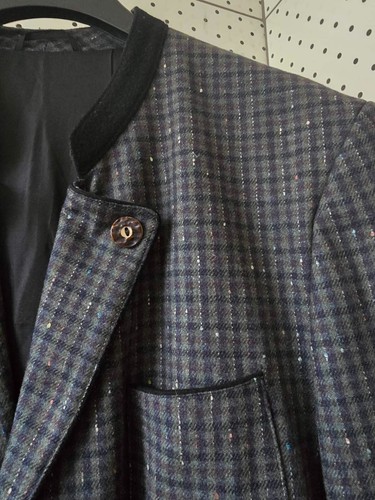 PE-KO Loden Austrian Bavarian Trachten Wool Blazer Jacket Mens Сheck Size 52 - Picture 4 of 21