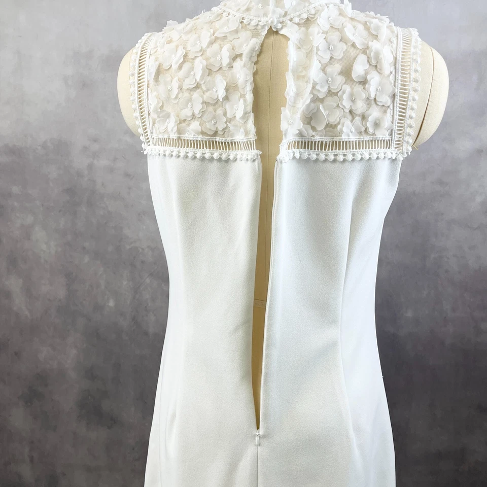 Vestido recto Betsey Johnson para mujer talla 12 vainilla esmerilado flores 3D hada novia Foto 3 de 4