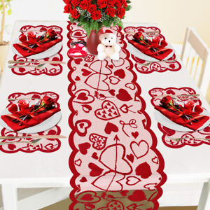 Red Lace Table Runner Placemats Set Valentines Table Decor Dinner Party Supplies 