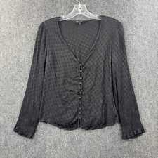 Madewell Smocked-Sleeve Daylight Top Women's 8 Black Polka Dot Zipper