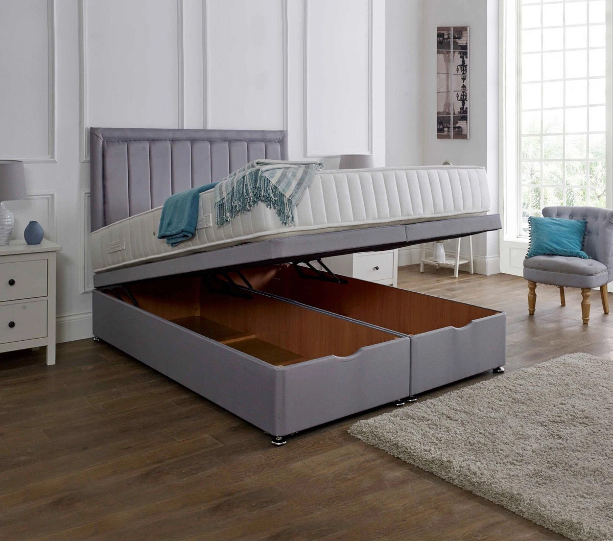 DESIGNER OTTOMAN STORAGE SIDE OR END LIFT DIVAN BASE OPTION DOUBLE 