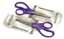 SET OF 2 PURPLE SCISSORS WESTCOTT 7" LONG TITANIUM BONDED