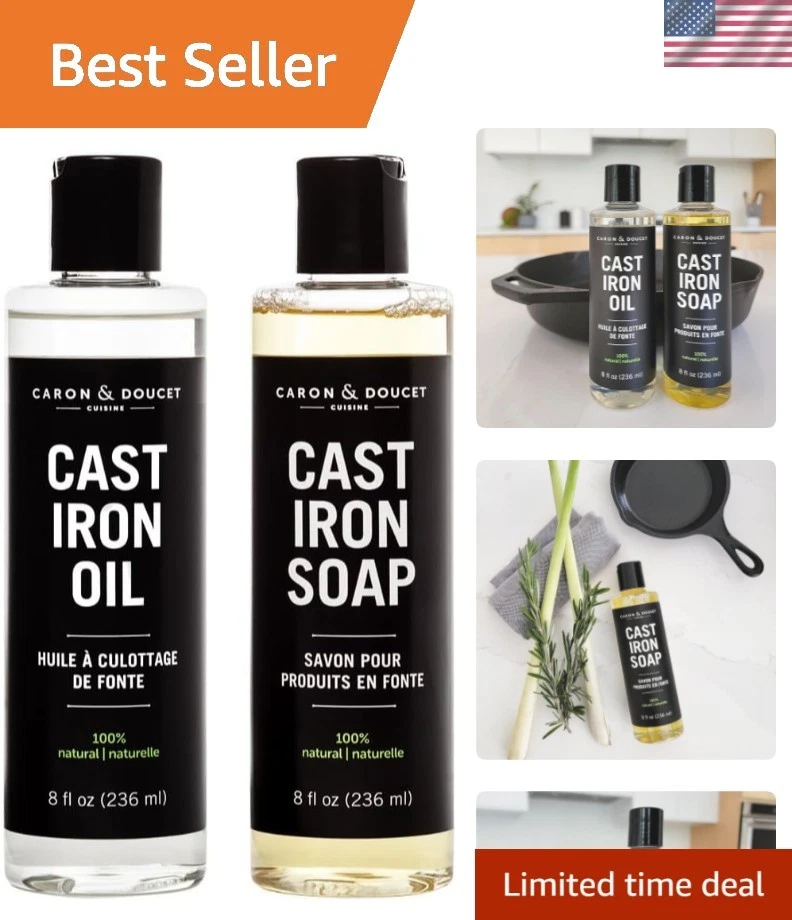 Cast Iron Cleaning Seasoning Set Soap Oil Restoring Pans Grills 2pcs