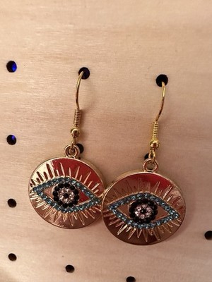 Gold Evil Eye Strass Ohrhänger Blau Kristall Schutz Schmuck
