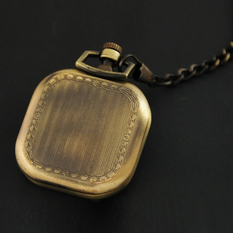 Men Classic Mechanical Pocket Watch Retro Square Roman Numerals Dial Full Hunter - Image 3 of 4