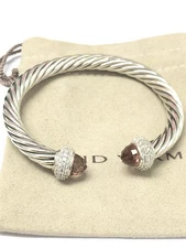 David Yurman 925 Silver 7mm Candy Bracelet With Morganite And Diamonds