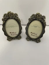Set of 2:  Weston Gallery Picture Frames Ornate Victorian Brass Oval Rose 2x3
