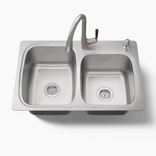 Kohler All-In-One 33" Top/Undermount Double-Bowl Kitchen Sink & Faucet 75791-2PC