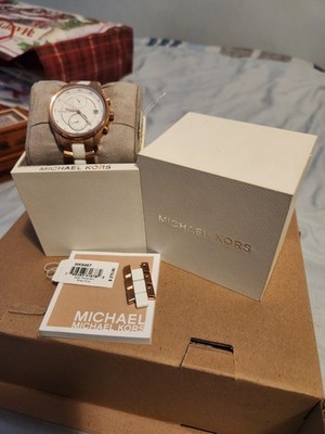 Michael Kors MK6467 Briar Gold-Tone Stainless Steel White $275.99 Retail