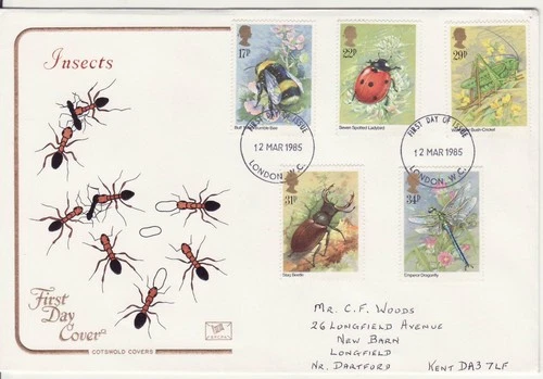 GB Stamps First Day Cover Insects, beetle, dragonfly, bee Ladybird COTSWOLD 1985