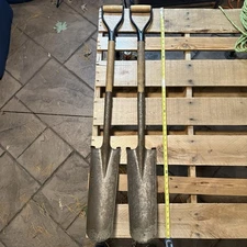 Pair of Truper PRO Trenching Shovels Heavy Duty 4” Narrow Blade Wood D Handle