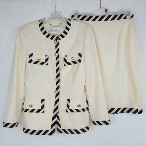 Escada Elfenbein & Schwarz Wolle Jacke & Rock Anzug Set Damen 38/40 US Größe 10/12 - Bild 16 von 16
