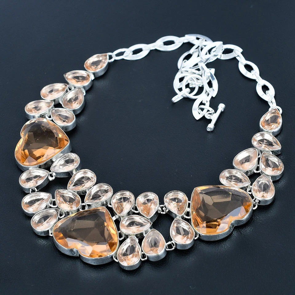 Collar de joyería de plata de ley 925 hecho a mano de piedras preciosas de morganita 18" VJ 059 Foto 3 de 4