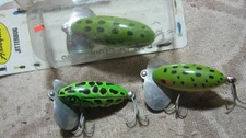 3 Vintage Fred Arbogast Jitterbug Topwater Frog Lure Lures One NIP One Leopard