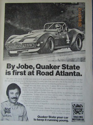 Bill Jobe Blue Streak Corvette VTG 1974 Quaker State Original Print Ad-8.5x11''
