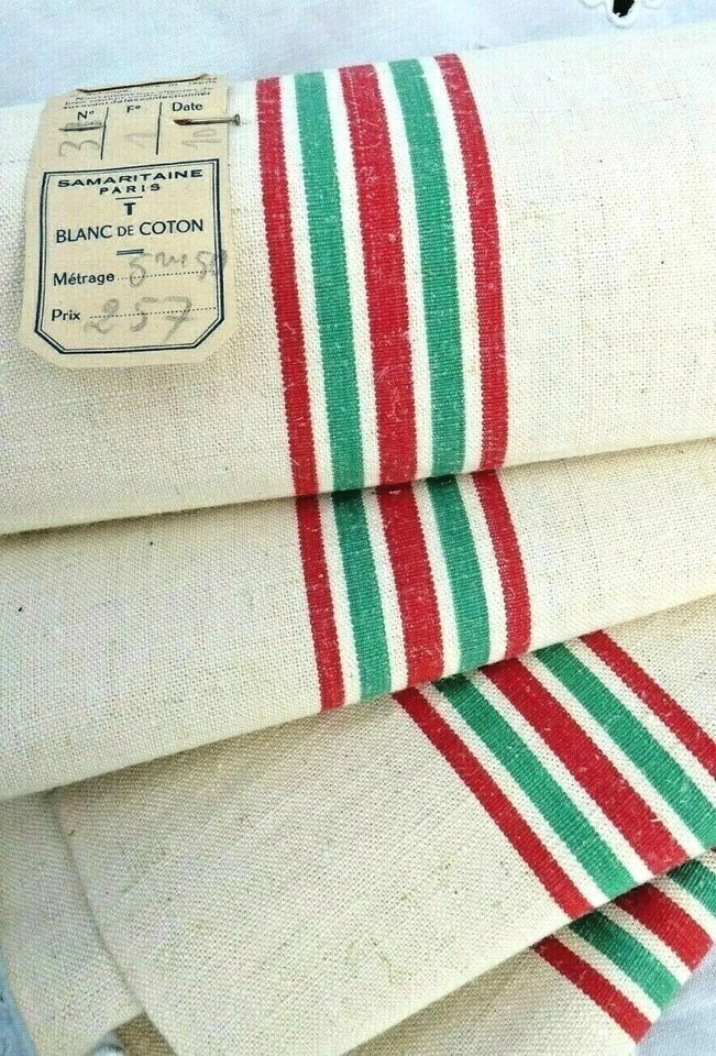 ANCIENNE TOILE DE LIN POUR TORCHON DE 5,50 mètres "La Samaritaine" non utilisée - Photo 3/4