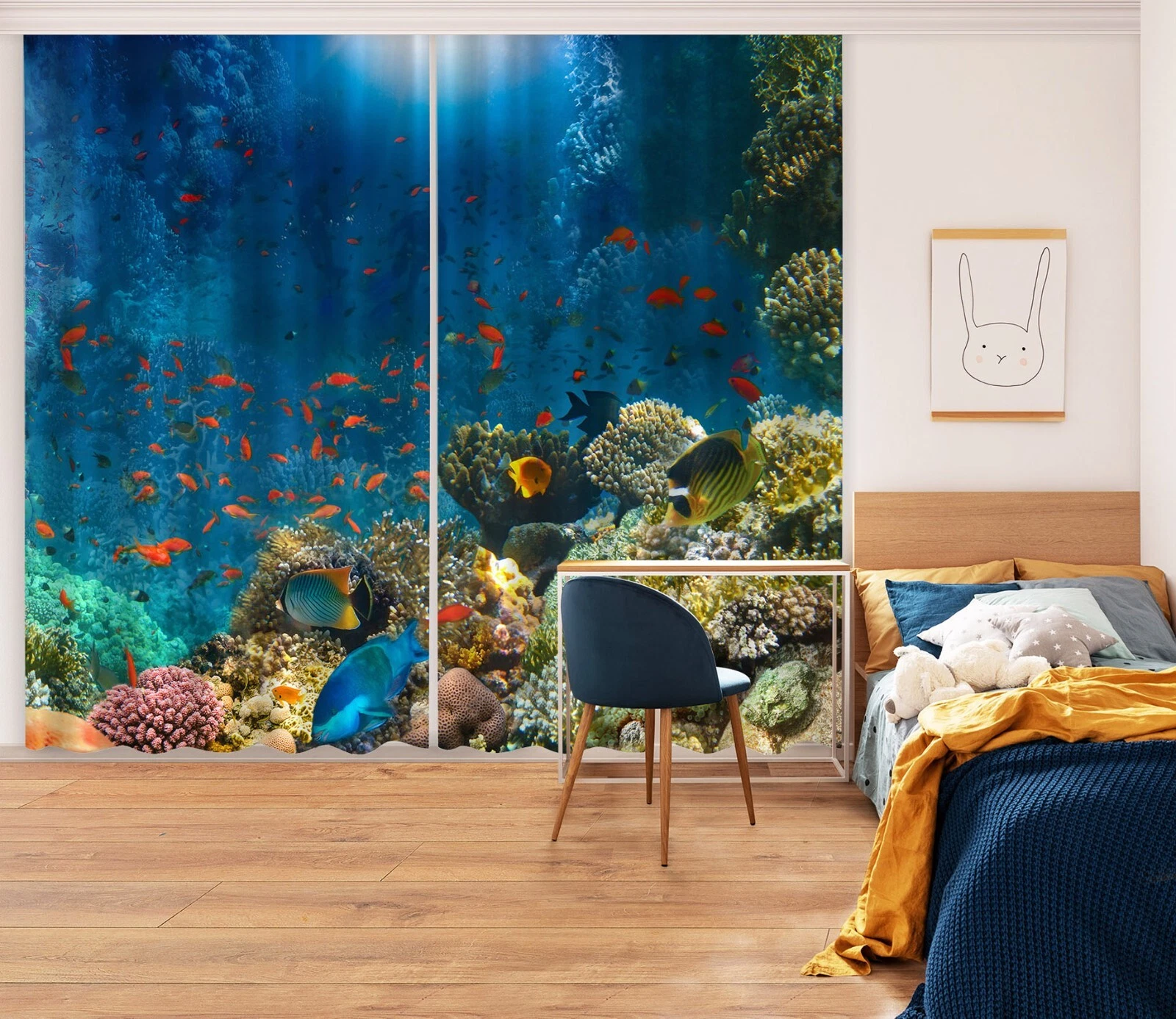 3D Blue Fish ZHUC168 Photo Curtain Window Blockout Fabric Vera 2023