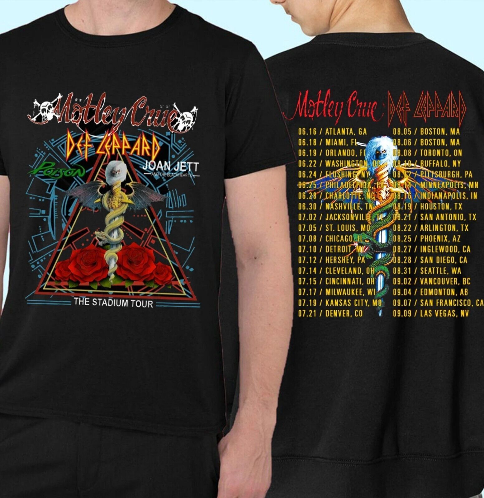 2022 The Stadium Tour Motley Crue Def Leppard Poison Double Sided T-Shirts S-5XL