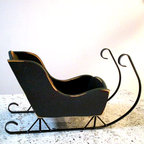 Vintage Snow Sleigh Wood with Metal Decor Christmas Decor Santa Sleigh 18" x 7" - Picture 2 of 14