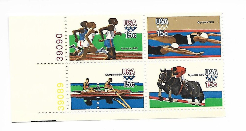 SUMMER OLYMPIC GAMES MINT PLATE BLOCK AT FACE VALUE