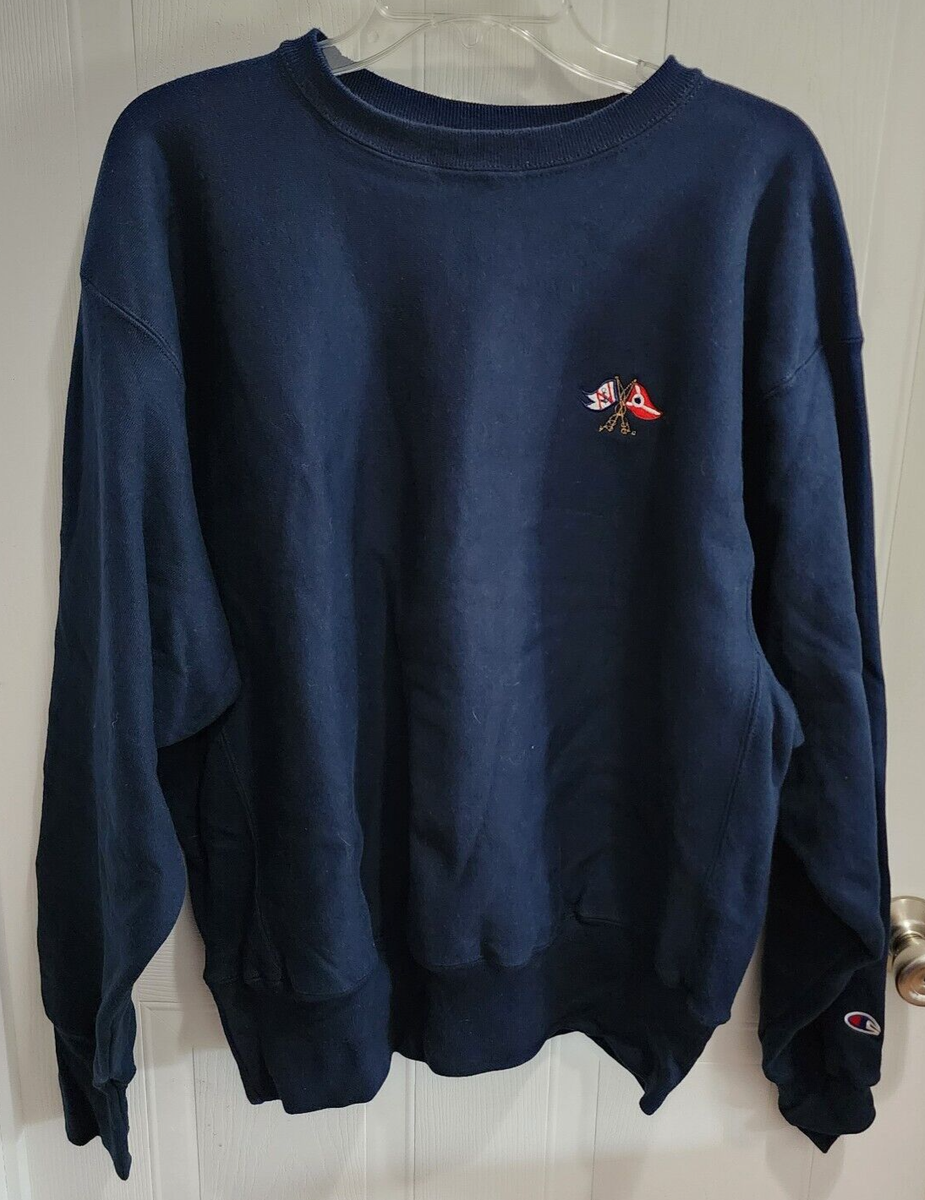 VTG Reverse Weave CHAMPION Sweatshirt Mens Navy Blue Nautical Flag
