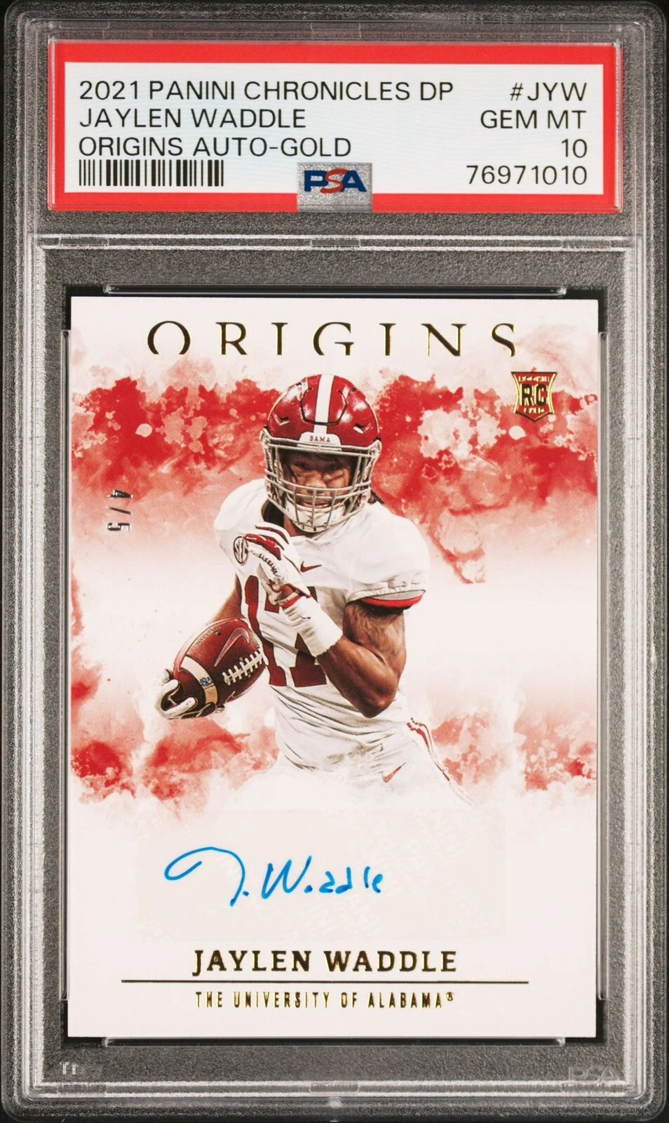 Jaylen Waddle Panini Chronicles Draft Picks Origins Rookie Autographs #JYW Gold