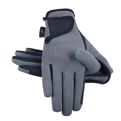 AFE AF Equestrian Damen Reithandschuhe Kunstleder Baumwolle grau 4-fach