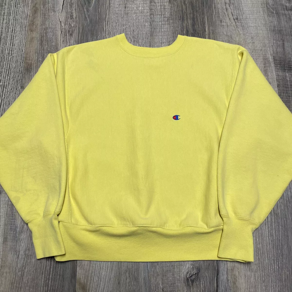 Vintage 90s Champion Logo Reverse Weave Blank Yellow Sweatshirt
