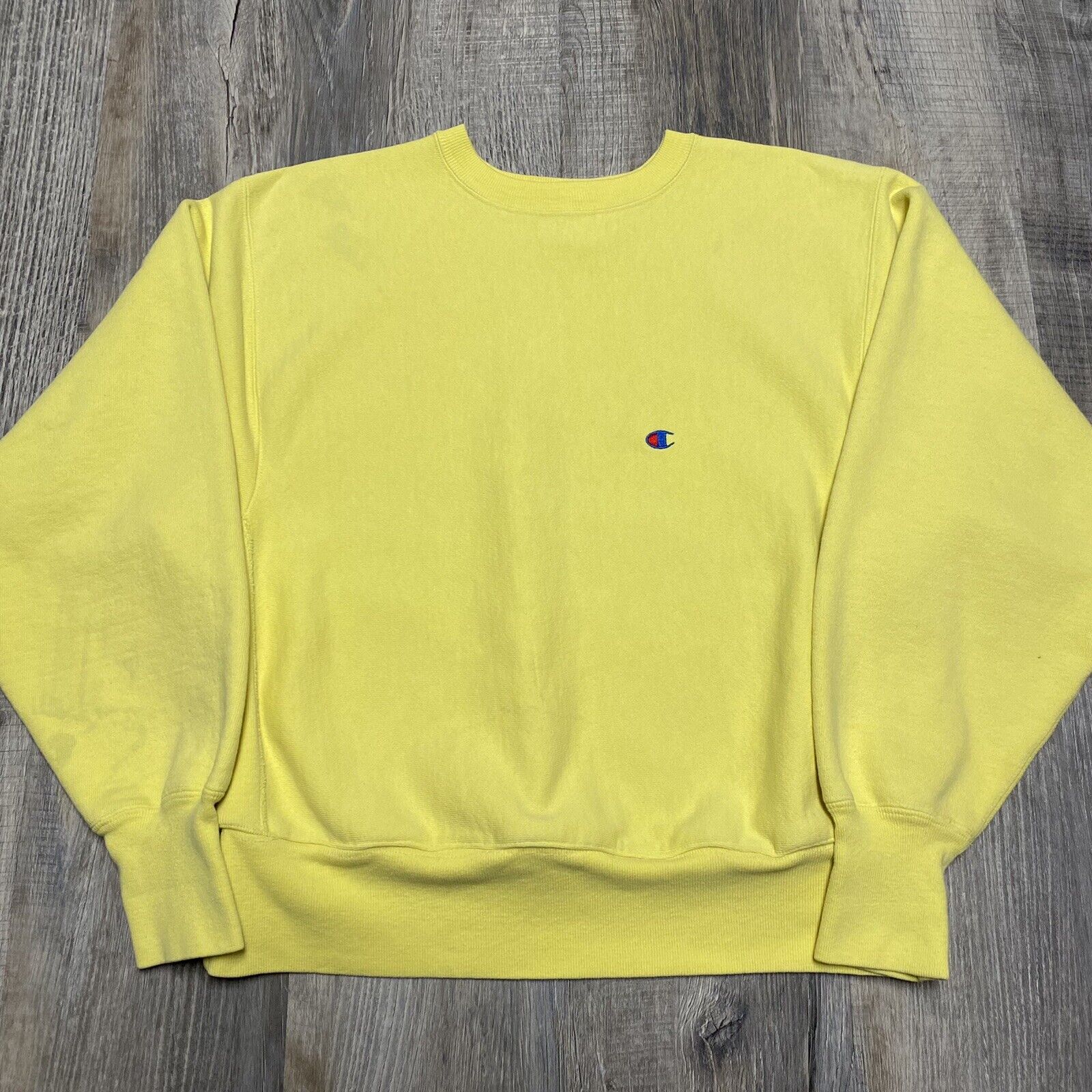 Vintage 90s Champion Logo Reverse Weave Blank Yellow Sweatshirt - Size XL