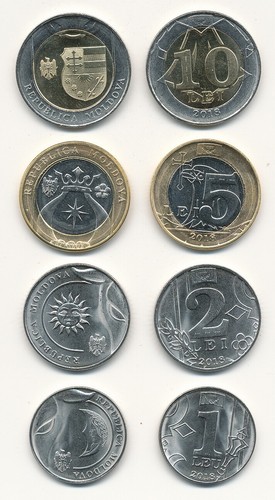 Moldova / Moldawien - 1 + 2 + 5 + 10 Lei 2018 - 2022 UNC - KMS Satz