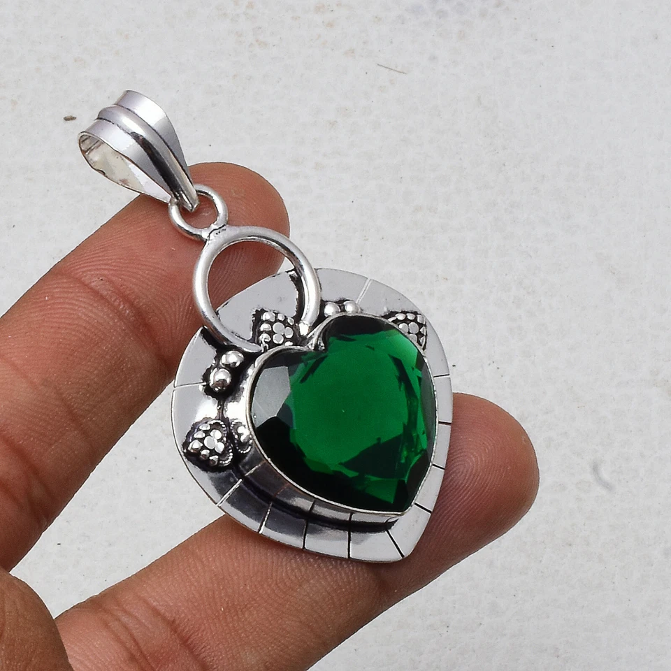 Maravilloso colgante hecho a mano de plata de ley 925 con piedras preciosas de diopsido de 2,1" Foto 3 de 3