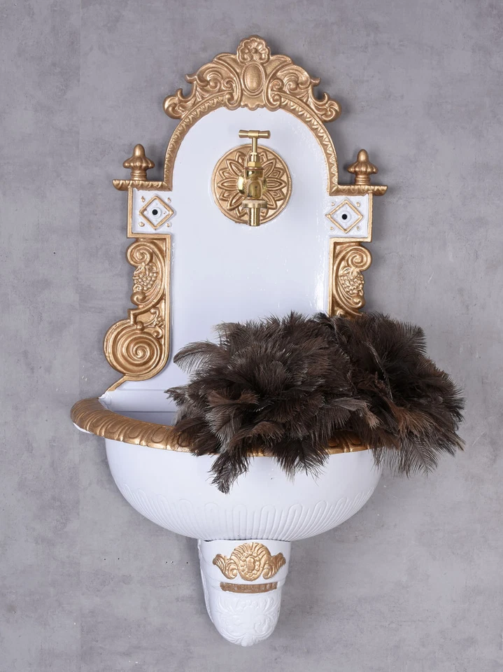 Wasserbecken Antik Brunnen Garten Weiss Gold Wandbrunnen Gartenbrunnen 72cm - Bild 2 von 4