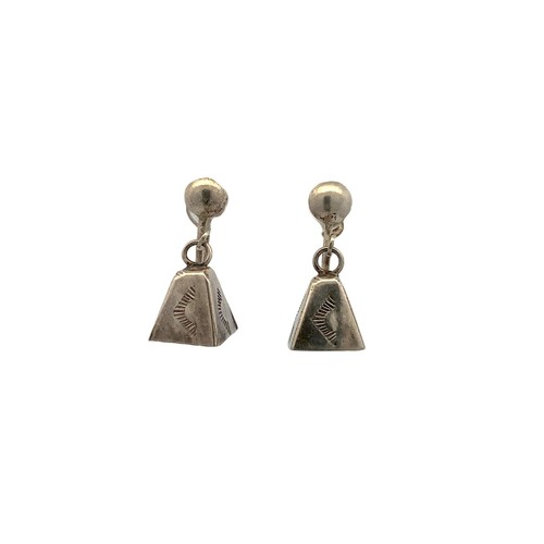 Native American Vintage Sterling Silver Triangle Screw Back Drop Dangle Earrings