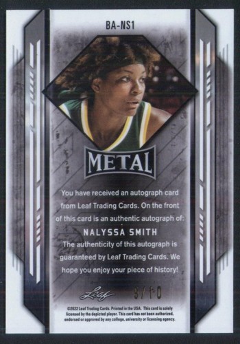 2021-22 Leaf Metal NaLyssa Smith auto Prismatic Green #d/10 RARE - 第 2/2 張圖片