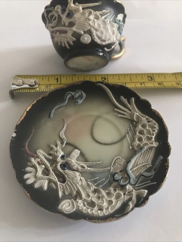 Antique Art Deco Miniature Japanese Ceramic Flying Dragon Tea Cup Saucer - Picture 2 of 23