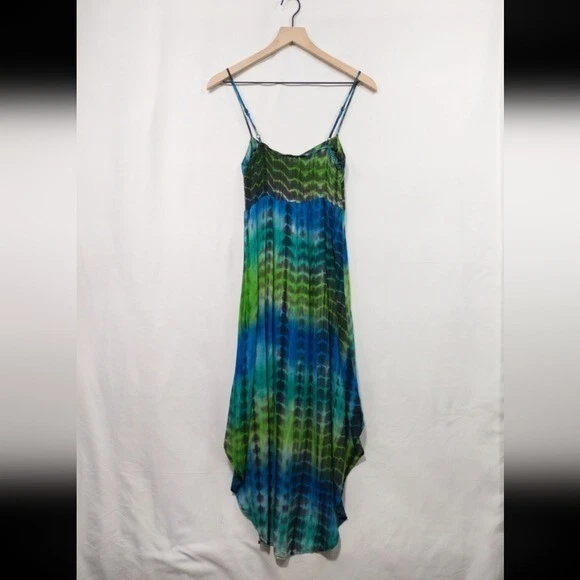 Vestido Poesía Artístico Dobladillo Alto Bajo Para Mujer S Verde Azul Boho Costero Tropical Playa Foto 4 de 4