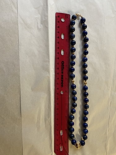 Vintage Estate 14K Yellow Gold Lapis Lazuli 9mm 14k Gold Bead Necklace 20” - Picture 8 of 12