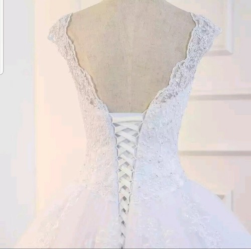 UK White/Ivory Beaded Lace Bridal V Neck Ball Gown Wedding Dresses Size 6-22 - Picture 4 of 7
