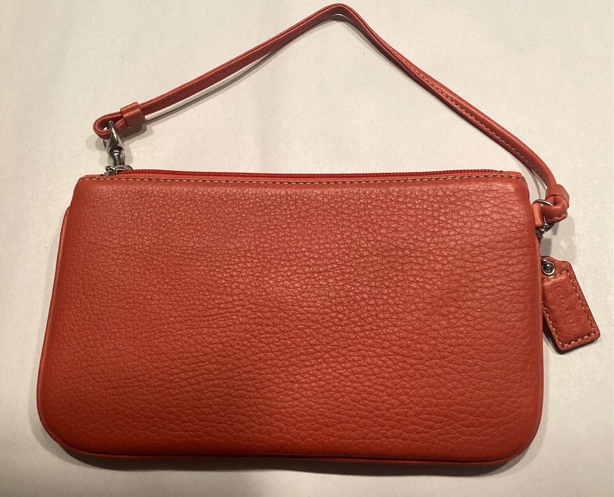 COACH Hamilton Pebble Leather Flap Wristlet Salmon Coral F42126
