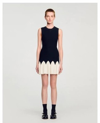 Women's Knitting Round neck Sleeveless Color clashing Ruffled dress Sandro