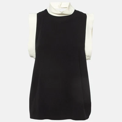 Haut sans manches col faux en satin noir Ralph Lauren M - Photo 1/4
